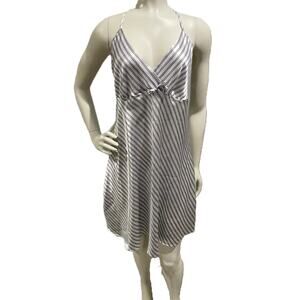 VTG Cinema Etoile Nightgown L Satin Striped Slip‎ Dress Made in USA